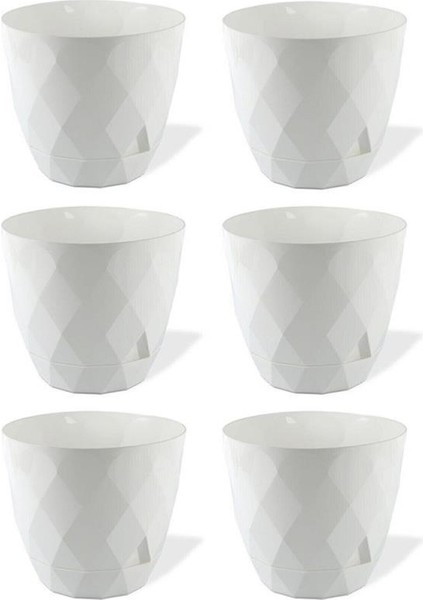 KRS-452 Yakamoz Tabaklı Plastik Saksı Takımı 1.3 Lt Beyaz 6 Adet