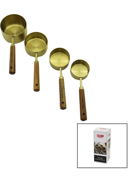 4pcs Gold Metal Ölçü Kaşık Set Otantik Ağaç Kulp 1cup: 250ML - 1/2 Cup: 125ML - 1/3 Cup: 80ML - 1/4 Cup: 60ML (5047)
