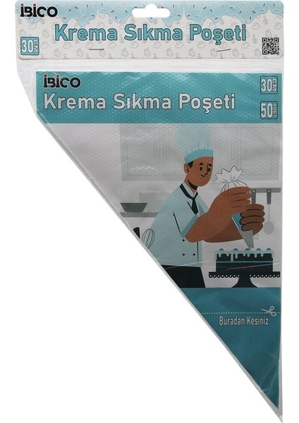 Naylon 30CM 50PCS Krema Sıkma Poşeti Torbası (5047)