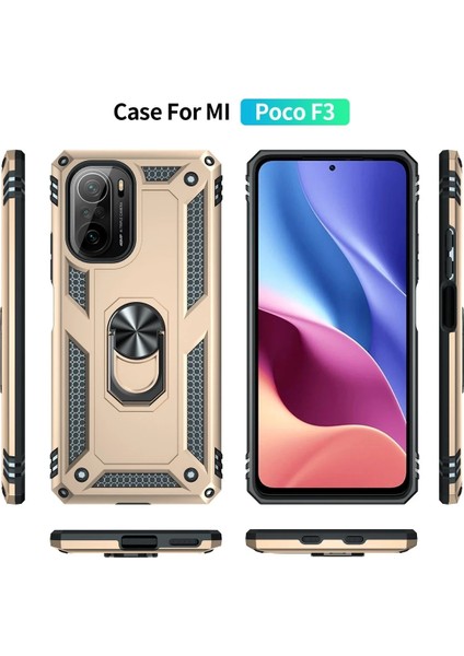 Xiaomi Poco F3 Kılıf Sofya Yüzüklü Silikon Kapak - Gold Svlrs modelleri