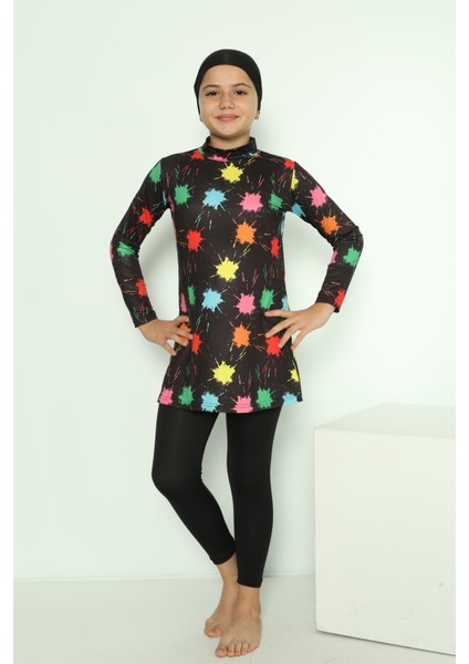 Kapalı Kız Çocuk Desenli Taytlı Hızlı Kuruma Özellikli Çocuk Tesettür Mayo 13 14 Yaş fırsatları