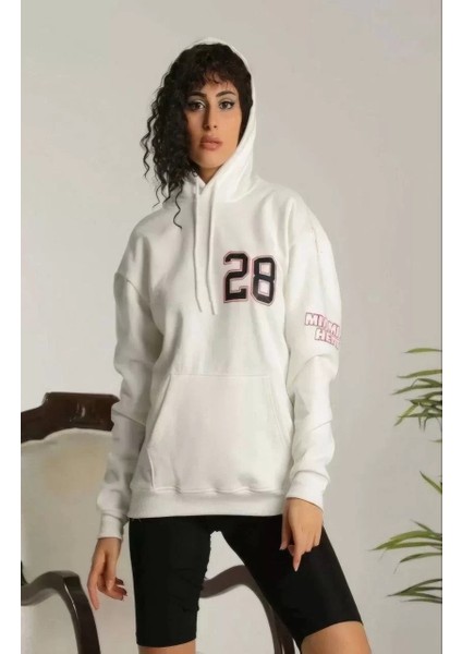Unisex Kapşonlu Baskılı Sweetshirt - Beyaz fiyatları