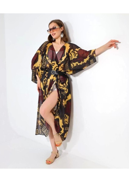 Kadın Rahat Kesim Şifon Kimono - Kahve