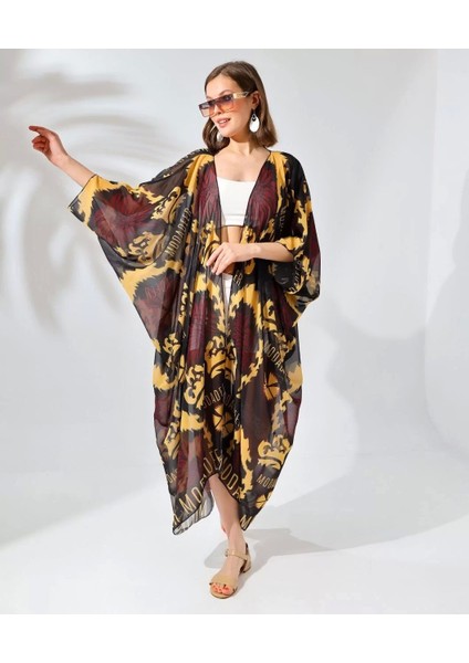 Kadın Rahat Kesim Şifon Kimono - Kahve indirimleri