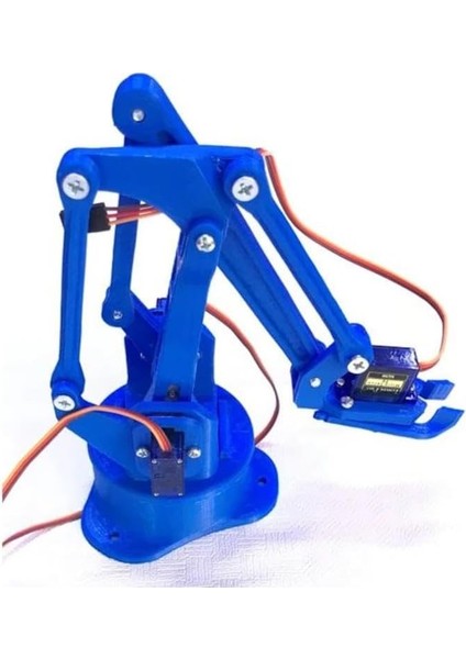 Arduino Robot Kol Kiti 3D Baskı Birleşmiş Halde Robot Kol - Mavi