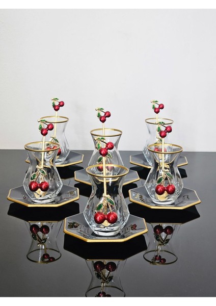 18 Parça Kıraçlı Çay Seti, Siyah ve Beyaz, Zarif ve Şık Tasarım