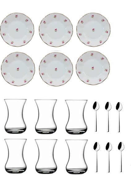 18 Parça Mineli Acem Çay Bardağı Takımı, Şık ve Renkli Set