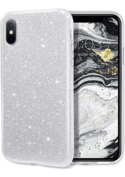 iPhone 7/8/se/7plus/8plus/x/xs/xs Max Modelleriyle ile Uyumlu Parlak Simli Transparan Silikon Kılıf