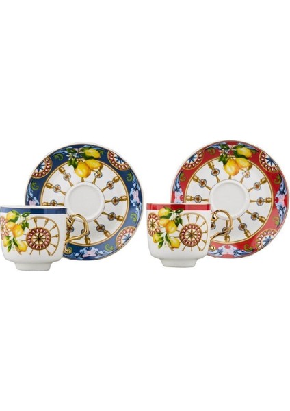 Çift Renkli Bone Çay Fincanı, Şık ve Renkli Tasarım, 2'li Set