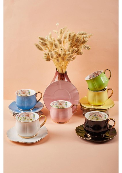 Gri 6'lı Porselen Çay Fincanı Seti, Şık ve Zarif Tasarım