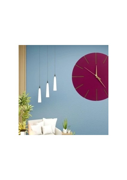 Ahşap Minimal Dekoratif Duvar Saati - 33X33 cm Fuşya