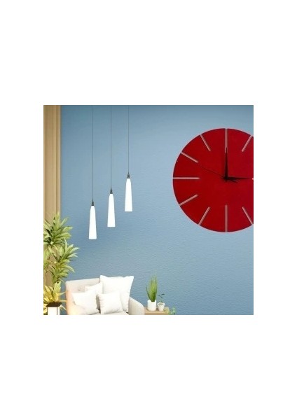 Ahşap Minimal Dekoratif Duvar Saati - 33X33 cm Kırmızı