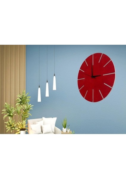 Ahşap Minimal Dekoratif Duvar Saati - 33X33 cm Kırmızı modelleri