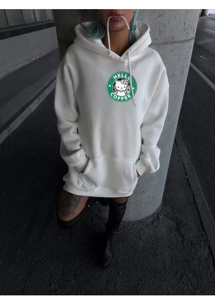 Üç Iplik Penye Uzun Kol Kapüşonlu Sweatshirt - Beyaz fiyatları