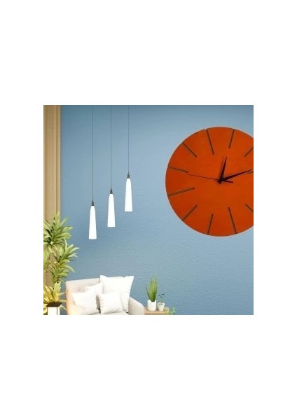 Ahşap Minimal Dekoratif Duvar Saati - 33X33 cm Turuncu