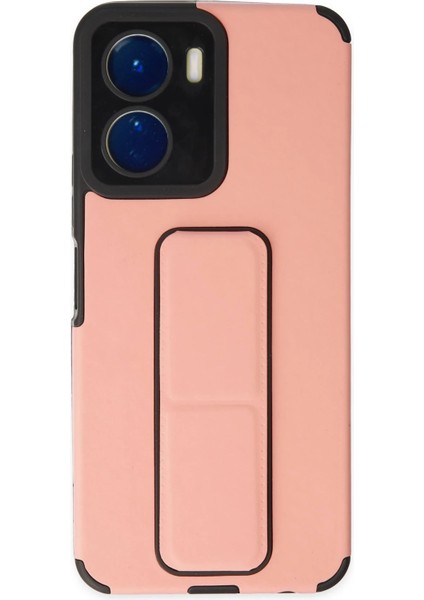 Vivo Y16 Kılıf Mega Standlı Silikon - Pudra Svlrs