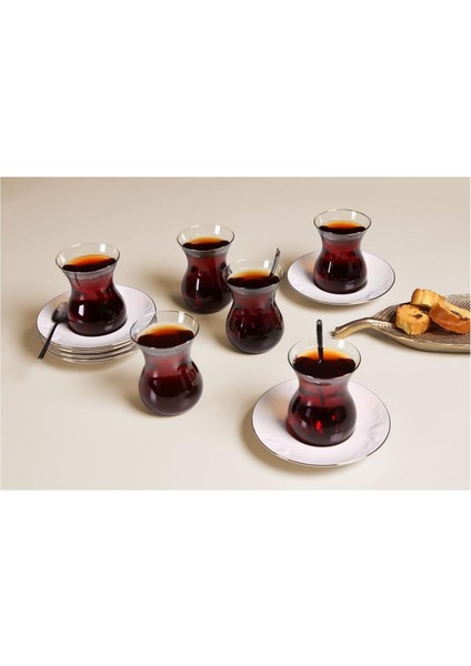 6 Kişilik Altın Yaldız Beyaz Çay Takımı, Şık ve Zarif Tasarım