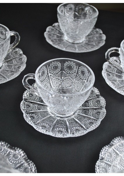 12 Parça Kristal Cam Çay Takımı, 200 Ml, 6 Kişilik, Lüx ve Şık Tasarım