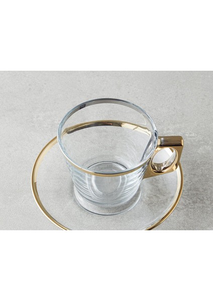 Şık 4'lü Çay Fincanı Takımı, Gold Detaylı, Porselen Tasarım fiyatları