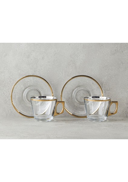 Şık 4'lü Çay Fincanı Takımı, Gold Detaylı, Porselen Tasarım modelleri