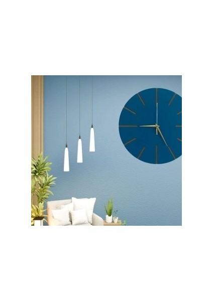Ahşap Minimal Dekoratif Duvar Saati - 33X33 cm Indigo