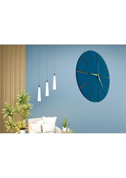 Ahşap Minimal Dekoratif Duvar Saati - 33X33 cm Indigo fiyatları