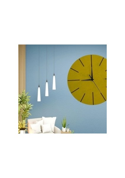 Ahşap Minimal Dekoratif Duvar Saati - 33X33 cm Hardal