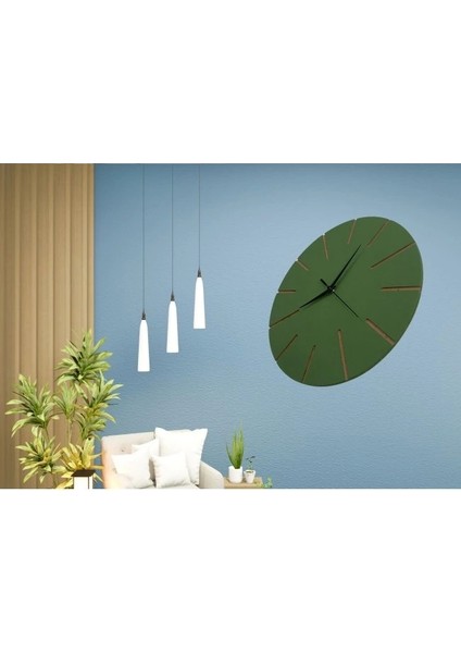 Ahşap Minimal Dekoratif Duvar Saati - 33X33 cm Koyu Yeşil fiyatları