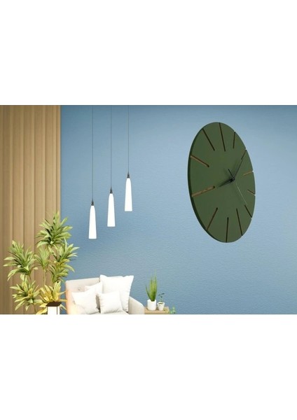 Ahşap Minimal Dekoratif Duvar Saati - 33X33 cm Koyu Yeşil modelleri