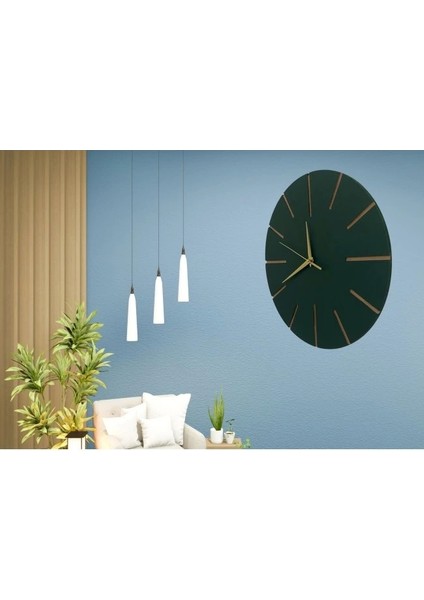 Ahşap Minimal Dekoratif Duvar Saati - 33X33 cm Petrol Yeşili modelleri