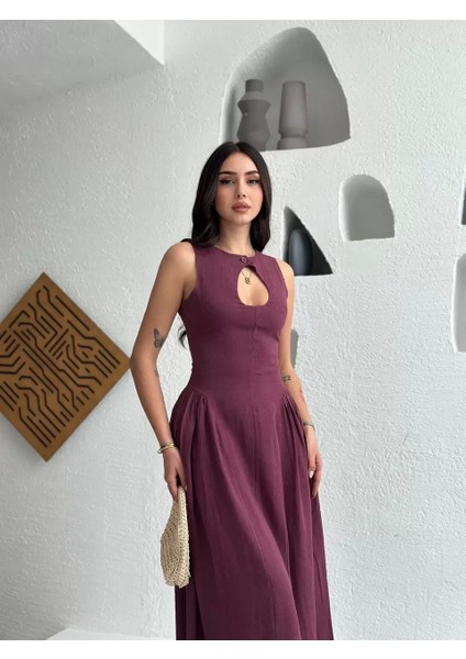 Kolsuz Uzun Kabardin Elbise - Bordo modelleri