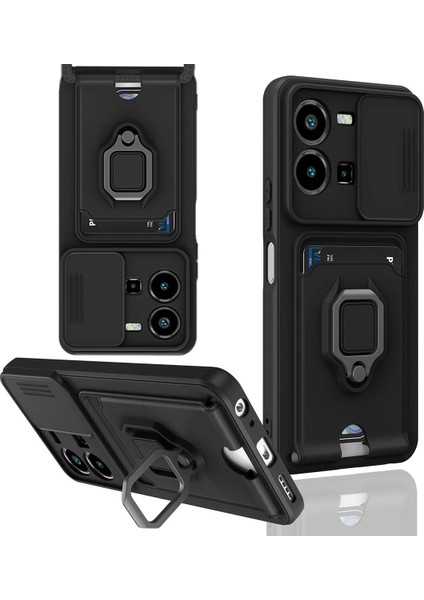 Vivo Y35 Kılıf Zuma Kartvizitli Yüzüklü Silikon - Siyah Svlrs