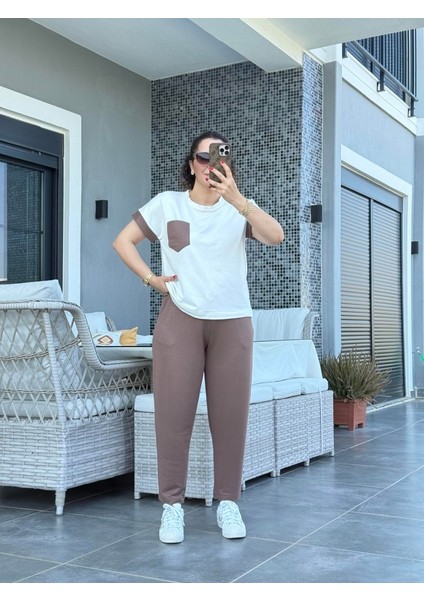 Kadın Kristal Kumaş Garnili Cep Detaylı Ikili Takım