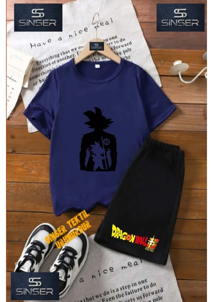Çocuk UNISEX “GOKU GOLGE SIYAH TAM“ Özel Baskılı Bisiklet Yaka Tişört - Şort Takım