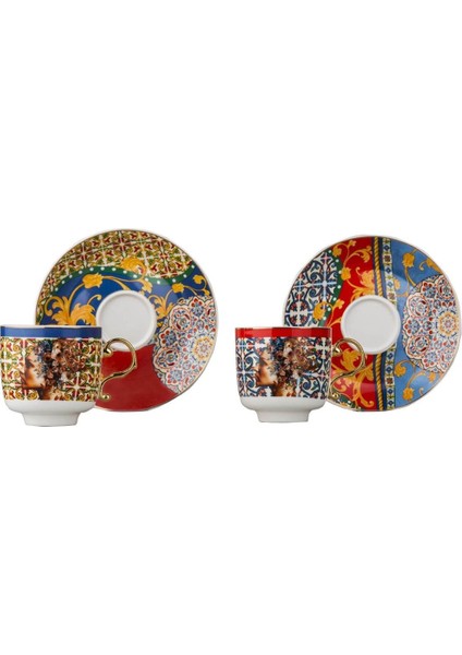 Çok Renkli 2'li Bone Çay Fincan Seti, Şık ve Kullanışlı Tasarım