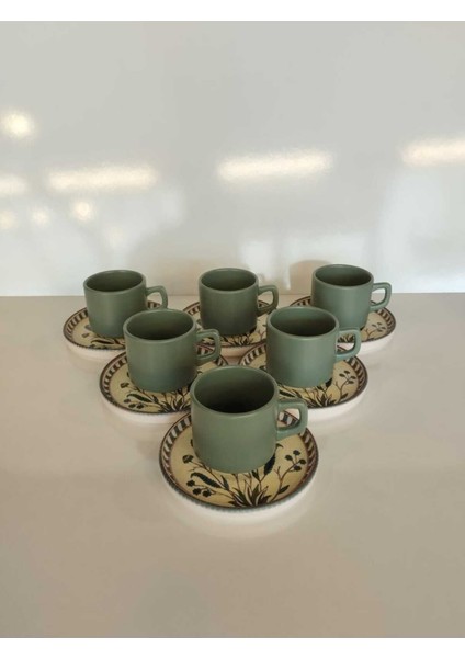 12 Parça Yeşil Çay Fincan Takımı, 6 Kişilik, Stackable, Şık ve Kullanışlı