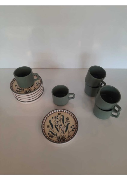 12 Parça Yeşil Çay Fincan Takımı, 6 Kişilik, Stackable, Şık ve Kullanışlı