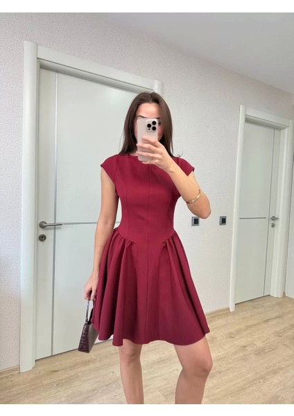 Sırt Dekolteli Çan Detaylı Mini Elbise - Bordo fiyatları
