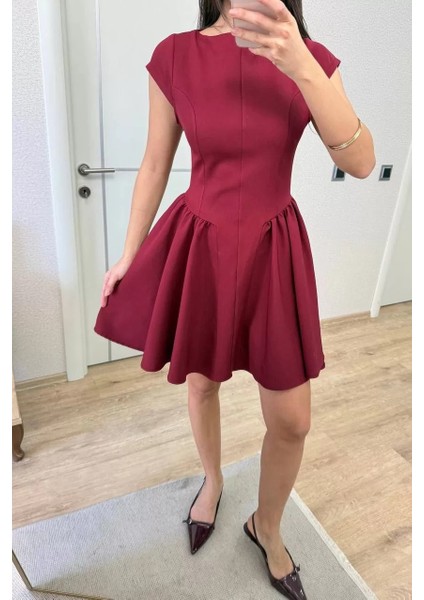 Sırt Dekolteli Çan Detaylı Mini Elbise - Bordo modelleri