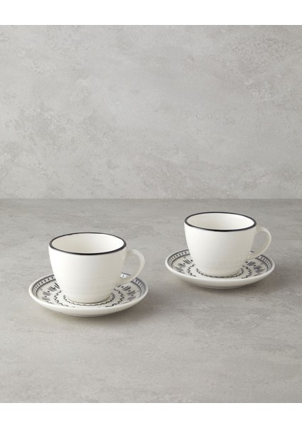Şık 4 Parça Porselen Fincan Takımı, 220 Ml, 2 Kişilik, Siyah