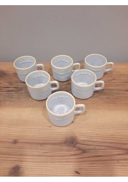 6'lı Parlak Buz Mavi Seramik Çay Fincanı Takımı