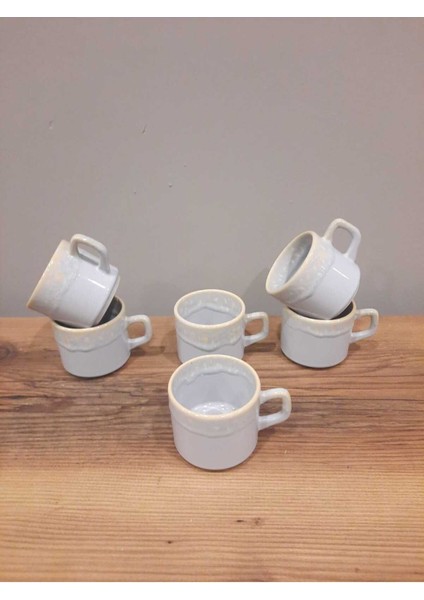 6'lı Parlak Buz Mavi Seramik Çay Fincanı Takımı