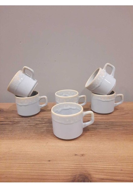 6'lı Parlak Buz Mavi Seramik Çay Fincanı Takımı