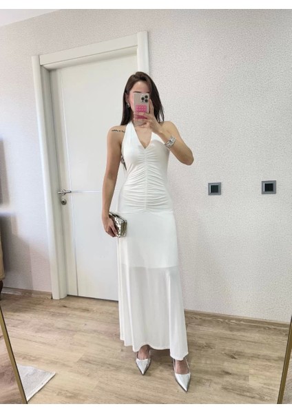 Sırt Dekolteli Uzun Elbise - Beyaz fiyatları