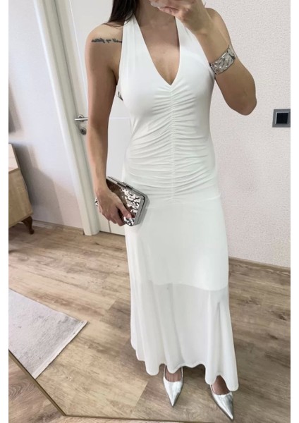 Sırt Dekolteli Uzun Elbise - Beyaz modelleri