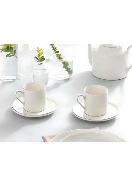 Modern 2 Kişilik 4 Parça 180 ml Gümüş Krem Çay Fincanı Takımı