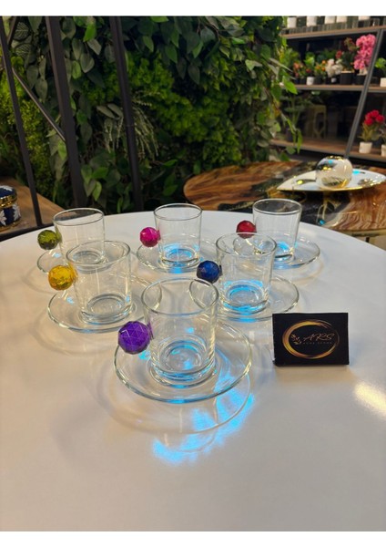 Renkli Kristal 12 Parça 6 Kişilik Çay ve Kahve Fincanı Takımı fırsatları