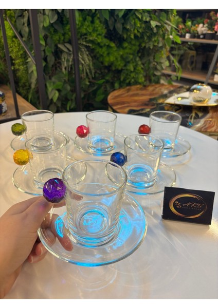 Renkli Kristal 12 Parça 6 Kişilik Çay ve Kahve Fincanı Takımı