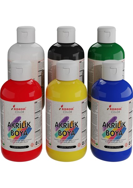 Rose Ana Renkler Akrilik Boya 6'lı Set 6X250 gr