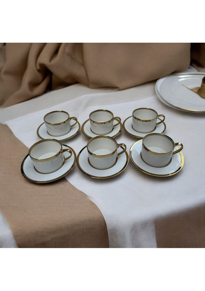 Altın Detaylı 6 Kişilik Şık Porselen Çay Fincan Takımı, Beyaz Renk modelleri